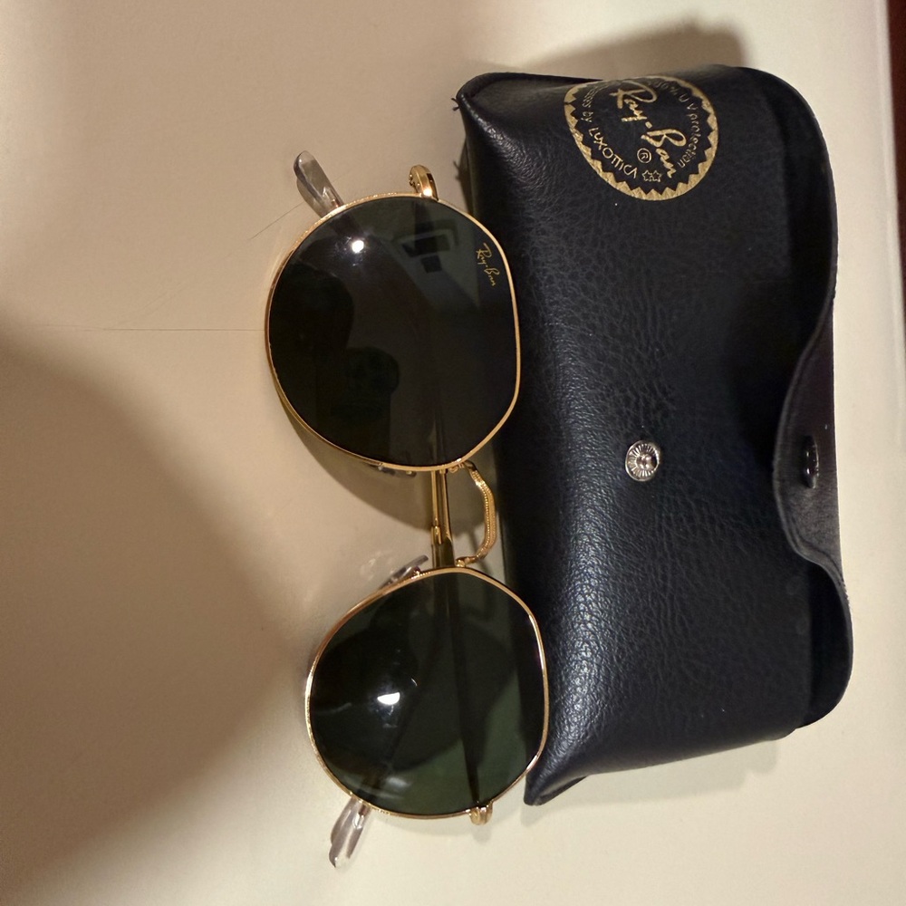 Ray-Ban Gold Frame Sunglasses with Black Lenses womens shades